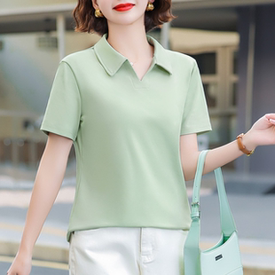t恤女装 体恤衫 2026夏季 显瘦半袖 正肩上衣 新款 薄荷绿色polo领短袖