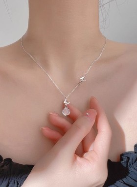 2025新款S999纯银玉髓锁骨项链配饰女轻奢小众高级感生日礼物送友