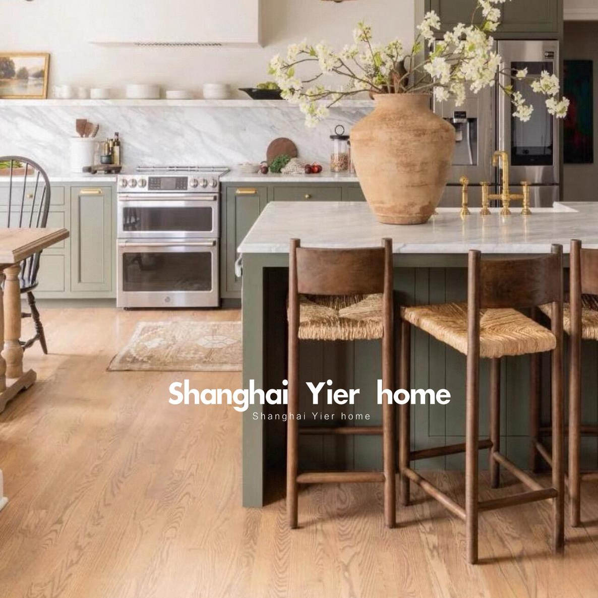 中古实木吧台椅家用咖啡厅高脚椅设计师复古绳编餐椅岛台椅靠背椅