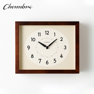 CHAMBRE日本进口日式 实木长方形复古挂钟客厅卧室静音石英钟071DB
