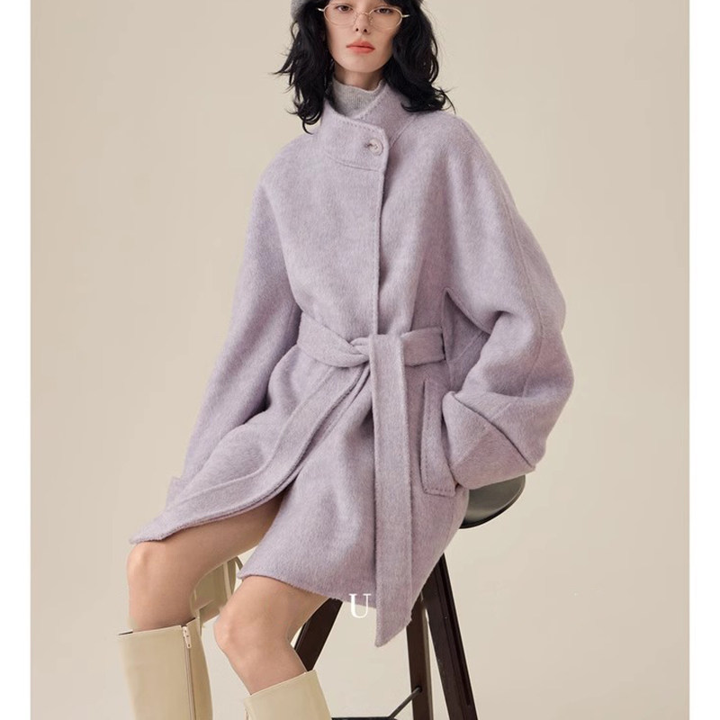 一粒扣双面呢羊毛大衣外套女短款直筒立领系带通勤2025年秋冬新款,女装/女士精品,毛呢外套,淘宝优惠券,粉丝福利购,淘宝优惠卷