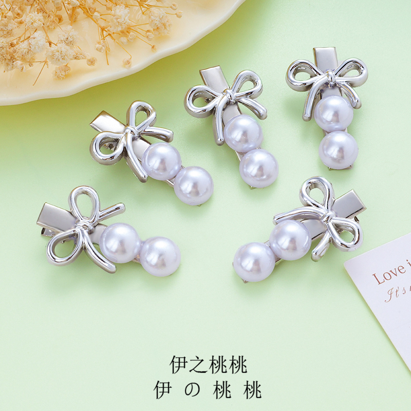 珍珠银蝴蝶结小发夹侧边夹