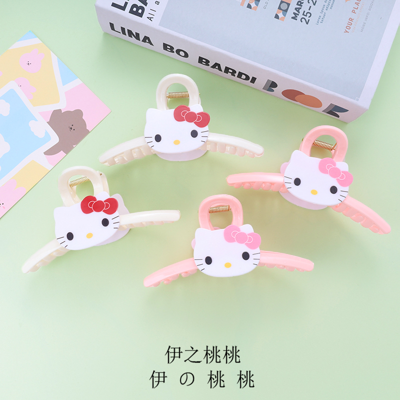 可爱甜美KT猫抓夹女小众半扎发