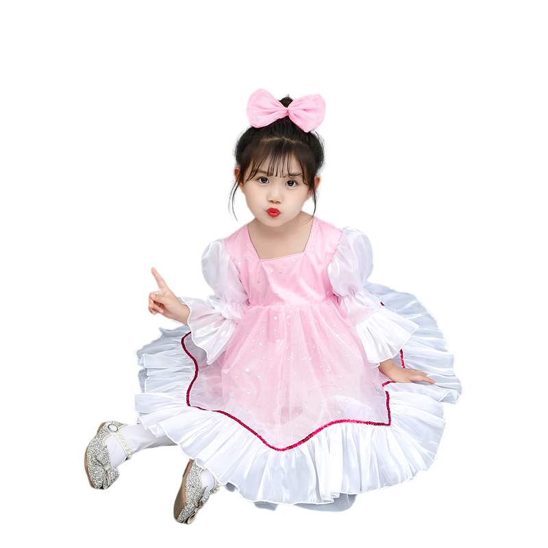 元旦儿童演出服女童蓬蓬裙幼儿园舞蹈服粉色可爱公主裙纱裙表演服