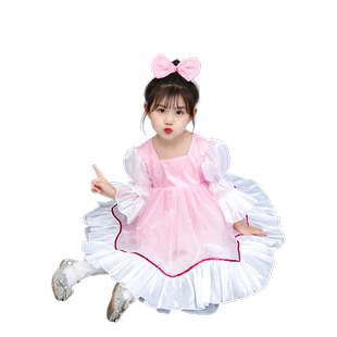 元旦儿童演出服女童蓬蓬裙幼儿园舞蹈服粉色可爱公主裙纱裙表演服