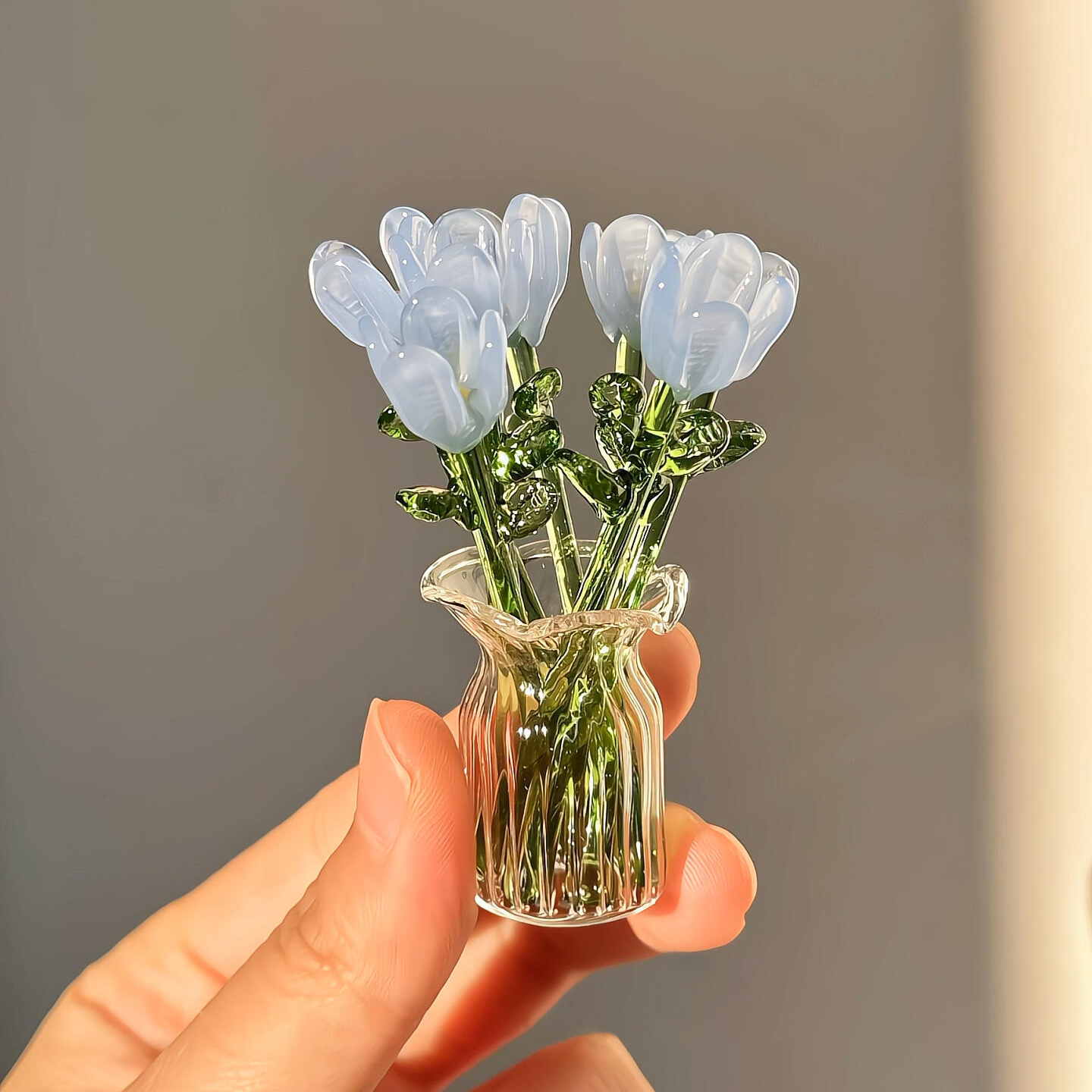 淄博琉璃摆件手工小花朵花束插花玻璃永生花礼物桌面工艺品摆件