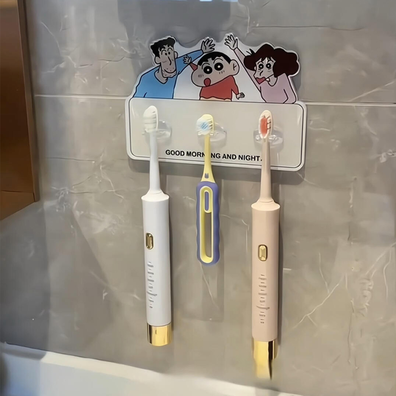蜡笔小新牙刷架壁挂式亚克力免打孔创意卡通家用多功能双人置物架