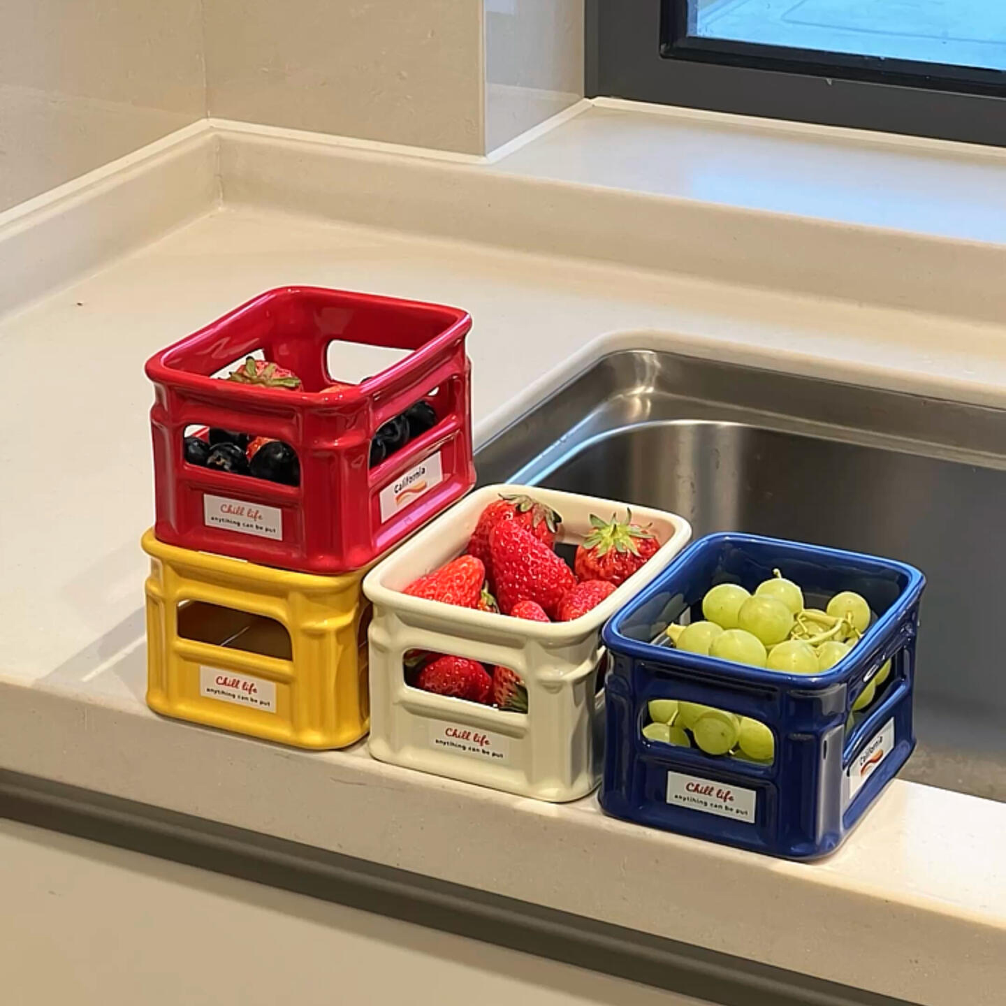 陶瓷零食收纳桌面收纳盒茶包咖啡收纳小吃盘薯条水果盘家用餐具