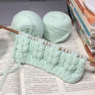 薄荷绿奶油云朵围巾毛线手工diy材料包秋冬保暖棉棉云朵线送女友