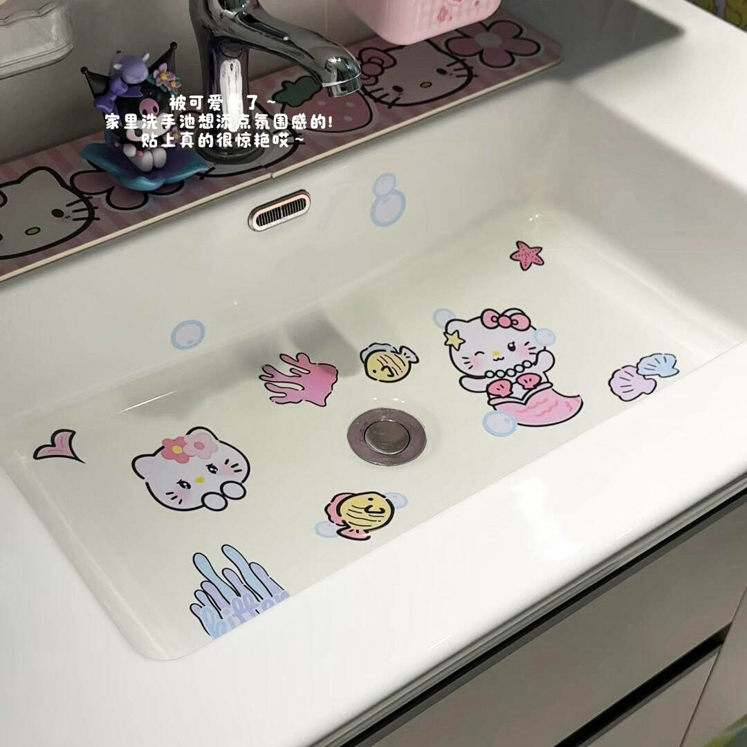 【新家的100个快递】kitty洗手池防水贴纸卫生间高颜值卡通贴纸,家居饰品,软装墙贴,淘宝优惠券,粉丝福利购,淘宝优惠卷