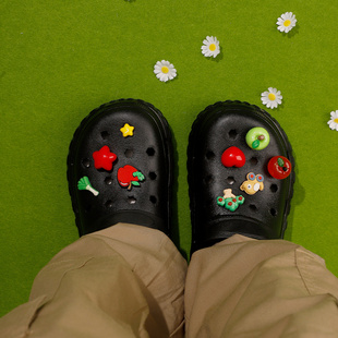 微松鞋扣适用crocs鞋花洞洞鞋配饰立体苹果diy可拆卸黑色泡芙配件