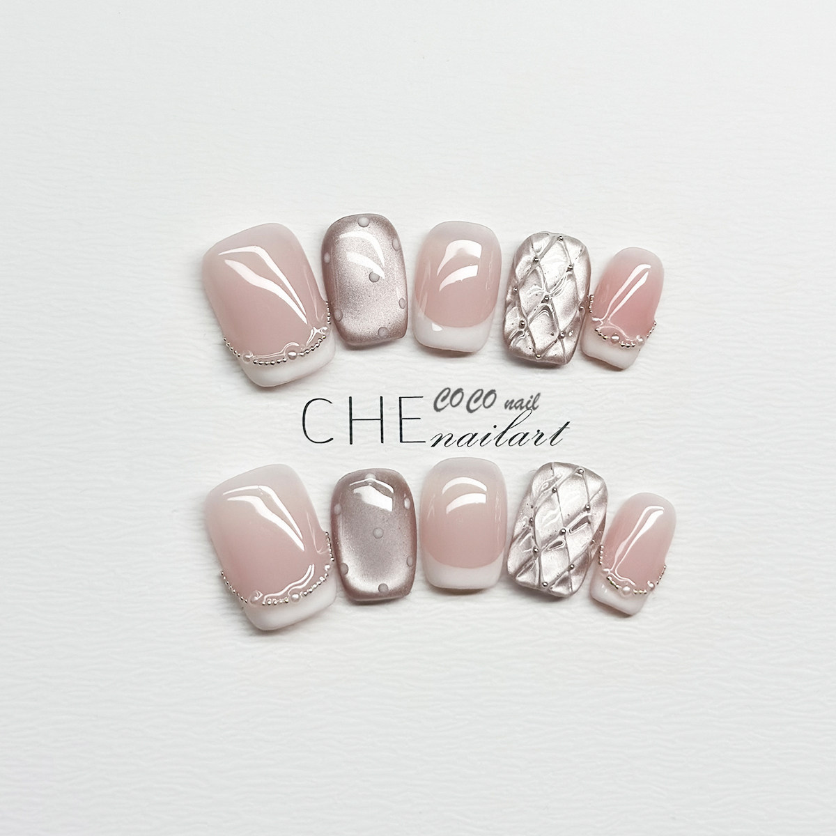 2025新年款手工美甲穿戴甲温柔法式气质猫眼菱格纹感显白 457