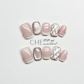 气质猫眼菱格纹感显白 2025新年款 手工美甲穿戴甲温柔法式 457