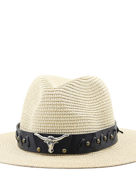 草帽Vintage Western Cowboy Hat Fashion亚马逊西部牛仔可调节