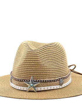 草帽Vintage Western Cowboy Hat男女士波西米亚风大檐草帽