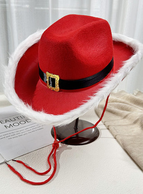 santa claus party christmas cowboy hat red cowgirl时尚红色
