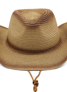 草帽Western Cowboy Hat 跨境新款牛头配饰西部牛仔草帽户外运动