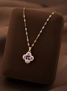 women necklace ladies新款紫罗兰四叶草项链时尚百搭锁骨链女