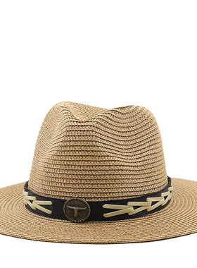 防晒时尚草帽Wide Brim Men Hat Panama Cowboy Hats Women