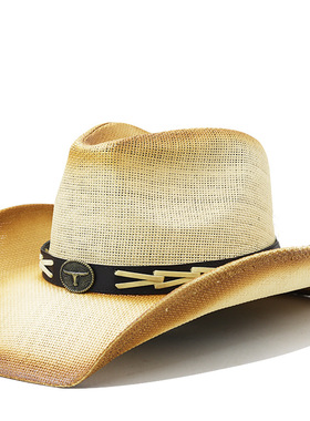 草帽vintage western cowboy hat fashion新款西部牛仔骑士皮带