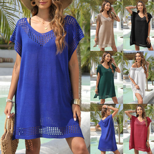 summer dress vestidos dresses robe gown连衣裙女罩衫v领镂空