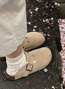 Clogs slides cork slippers sandal真皮勃肯鞋厚底半拖包头拖鞋