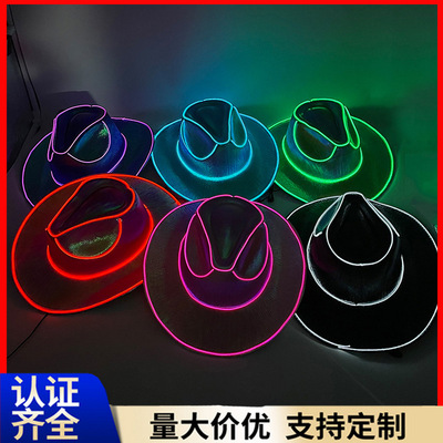 Santa Claus Party Christmas Luminous Cowboy Hat Red Cowgirl