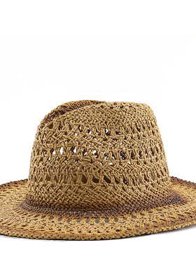 草帽vintage western cowboy hat春夏新款镂空牛仔帽手工编织
