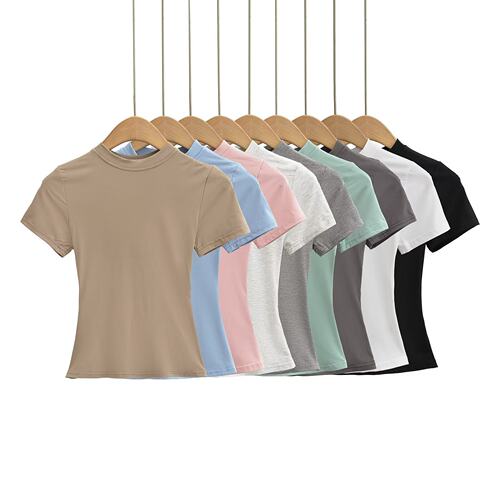 summer t shirt tshirt shirts tees cool tops纯色小圆领弹力