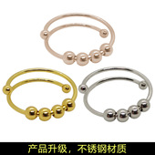 rings新品 fashion womens 不锈钢双层可转圆珠戒指女焦虑解压戒指