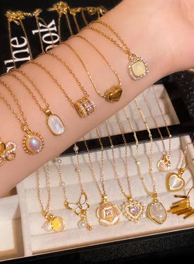 women necklace ladies轻奢小众钛钢项链女感气质锆石珍珠吊坠