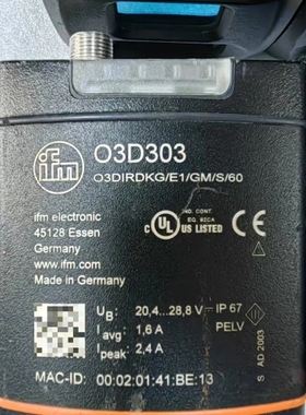 议价德国IFM易福门O3D303 3D物体识别传感器，型号O3D