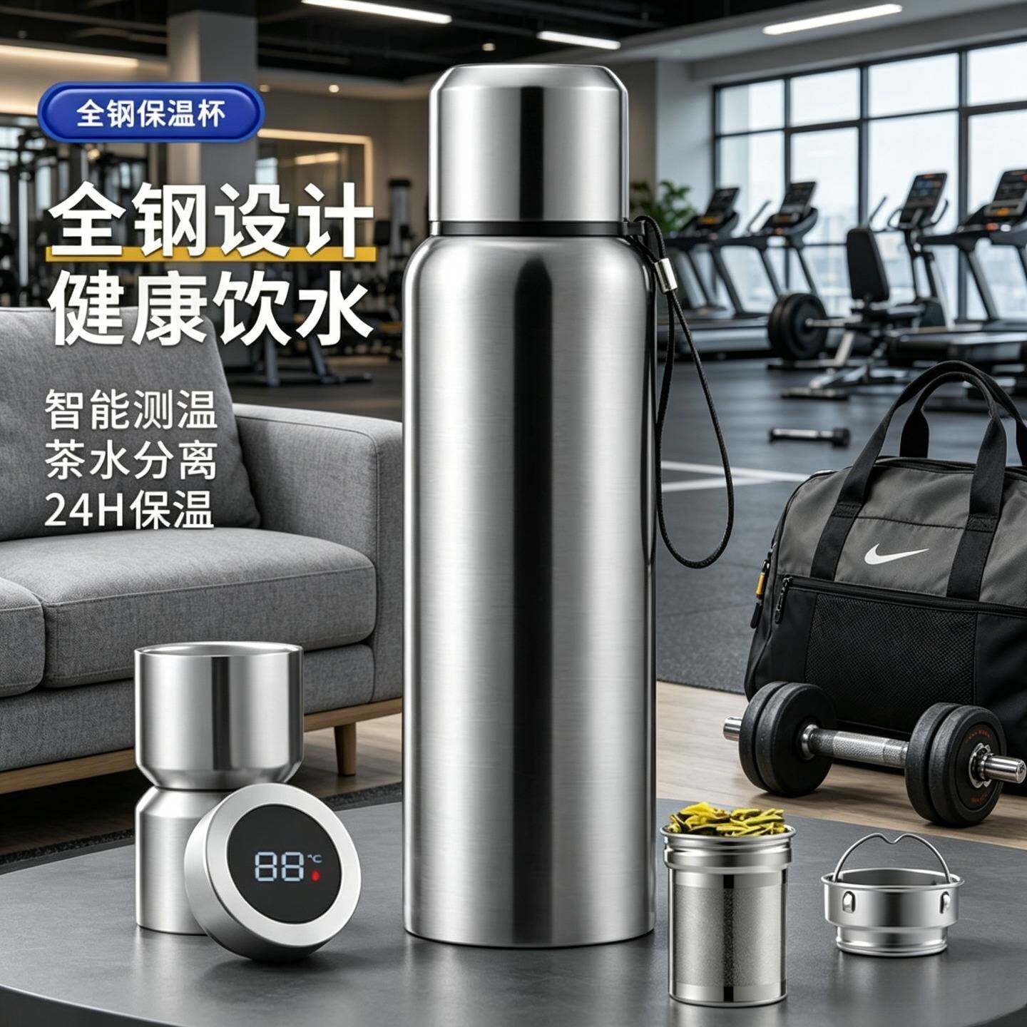 316全钢不锈钢茶水分离保温水杯大容量保温男女便携户外车载水壶
