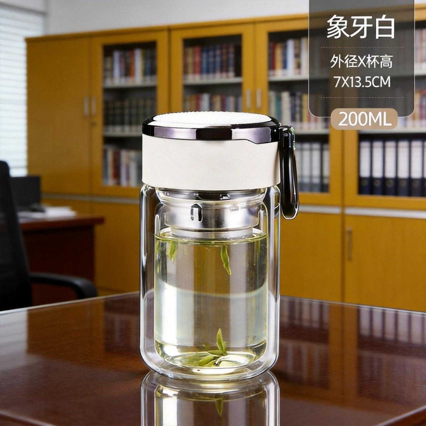 玻璃杯双层中式高硼硅杯子耐高温家用带盖玻璃泡茶杯茶水分离