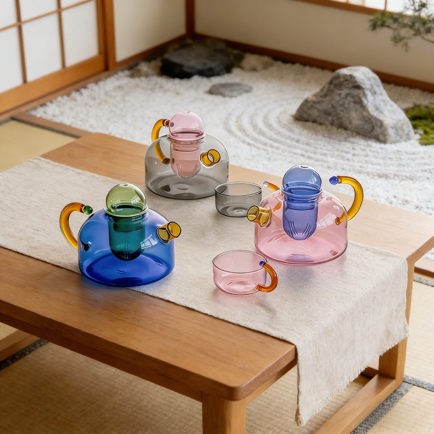 创意撞色耐高温玻璃茶水分离过滤小泡茶壶家用电陶炉围炉煮茶壶器