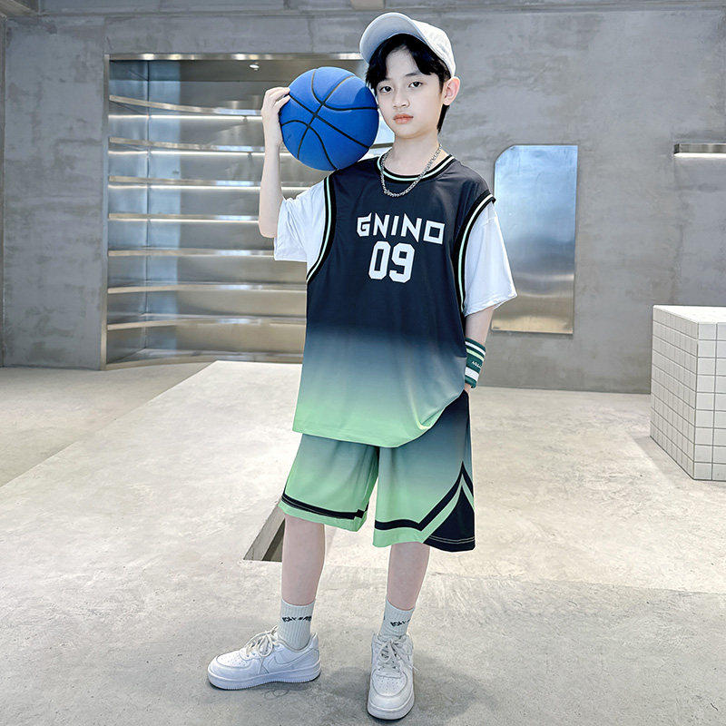 全棉纯棉男童夏装套装2026新款运动速干篮球服中大儿童夏季男孩痞