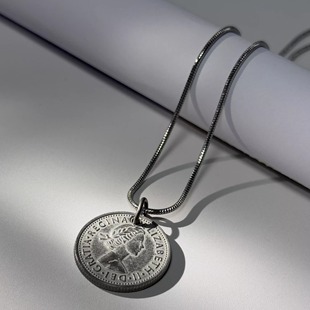大号幸运硬币英国6便士币吊坠复古硬币项链钥匙挂件配饰品小众
