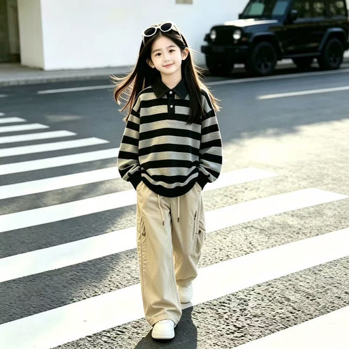 女童秋套装2026新款儿童洋气穿搭衣服女大童韩系POLO长袖T恤秋季