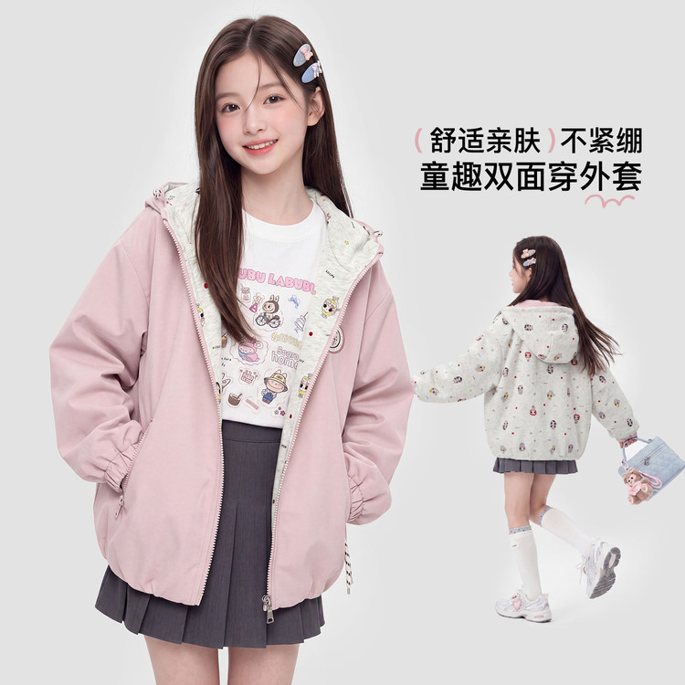 聚酯纤维有帽不可拆日常女卡通动漫普通外套图片