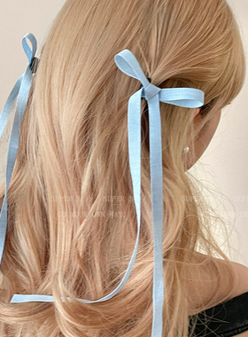 芭蕾风浅蓝色蝴蝶结飘带小抓夹女氛围感丝带发夹双马尾鲨鱼夹发饰