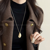 银色哑光沙金叶子吊坠项链女轻奢高级感长款 毛衣链复古百搭配饰品