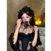 夸张拍照装 鬼魅新娘 万圣节哥特风黑红蝴蝶发夹女新款 扮出片配饰