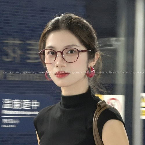 复古秋冬酒红色港风C型圈圈耳环