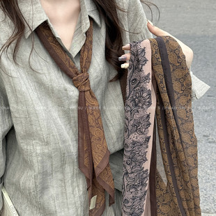 复古腰果手工卷边丝带领巾女新款秋冬围巾时尚护颈围脖装饰配饰品