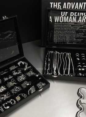 高级感大容量丝绒透明首饰盒项链戒指耳环防氧化防尘收纳盒饰品盒