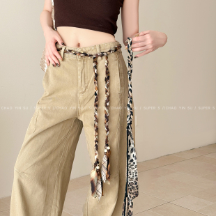 美拉德咖色系豹纹缠绕腰链女新款 秋冬设计感腰绳潮流百搭腰带配饰
