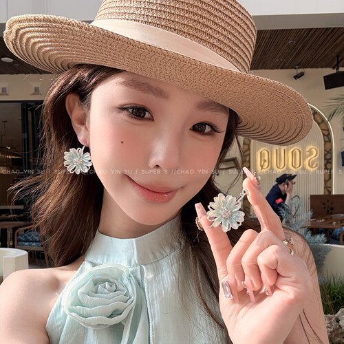 彩色滴釉雏菊花朵耳环