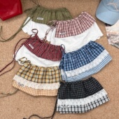 2026新款 韩系蕾丝边格子半身裙女早春氛围感叠戴百搭屁帘遮臀短裙