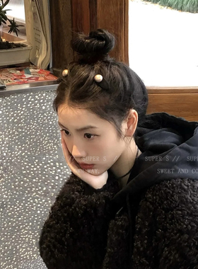 高级感黑色丝绒珍珠无痕发夹女秋冬百搭侧边夹鸭嘴夹小众发饰头饰