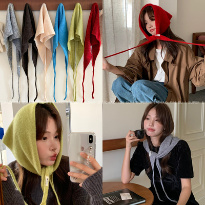 秋冬羊毛针织三角巾纯色披肩围巾